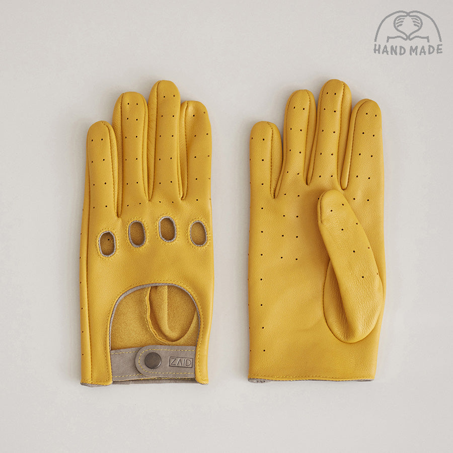 Yellow leather hot sale driving gloves